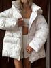 Women's Oversized Stand Up Collar Large Pocket Down Jacket Women's Winter Warm Fashionable Jacket Women's Hooded Printed Down Jacket 2025