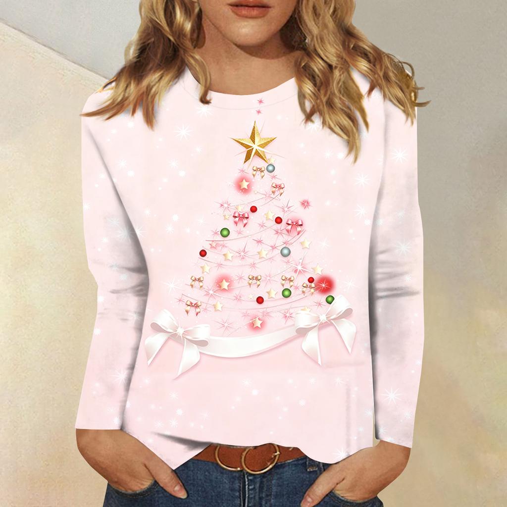 Women's Loose Comfortable Casual Fashion V-Neck Christmas Print Long Sleeve Hoodie
