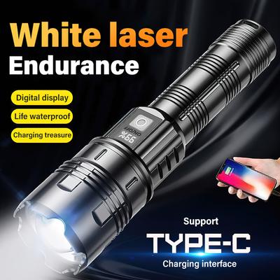 Portable Powerful LED Tactical Flashlight Built-in Battery Type-C Rechargeable Outdoor Long-range Camping Emergency Flashlight