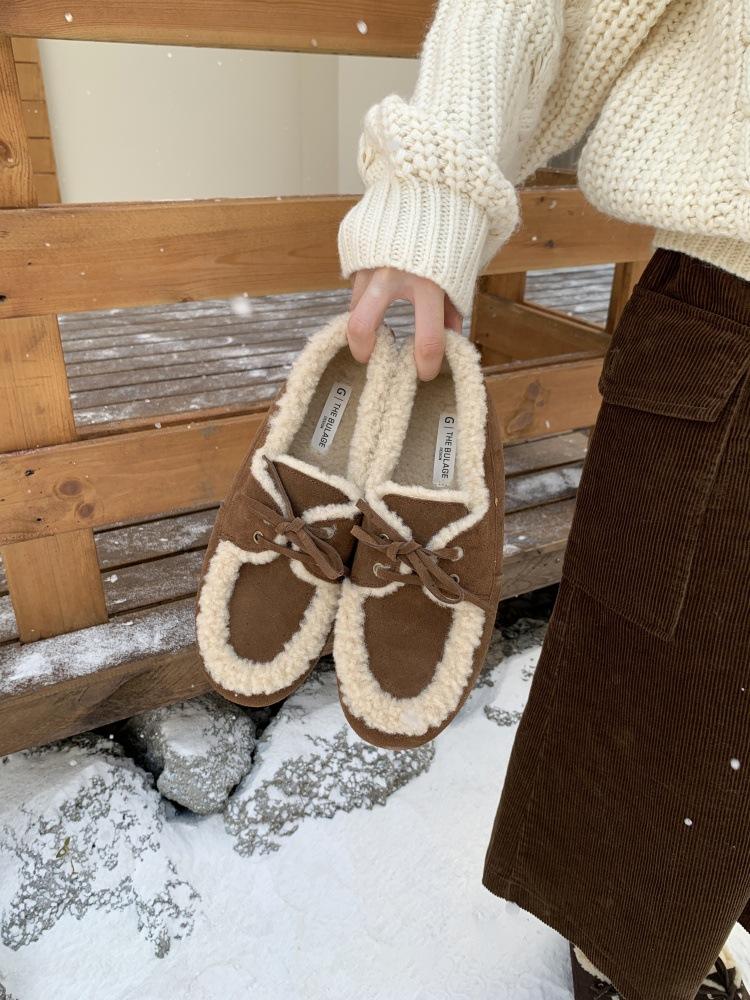 2025 Autumn and Winter New Velvet Warm and Non-slip Loafers Women's Shallow Mouth Single Shoes Frosted Fur Women's Single Shoes