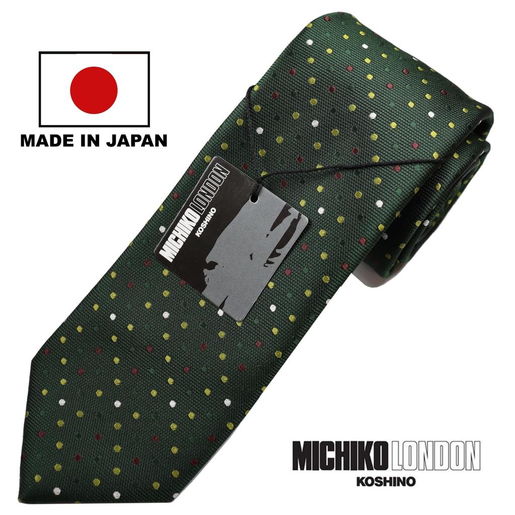 [Michiko London] Wrinkle-resistant bonded fabric with lining for added volume. Made in Japan. KOSHINO brand tie. Small pattern. 100% silk. Unisex.