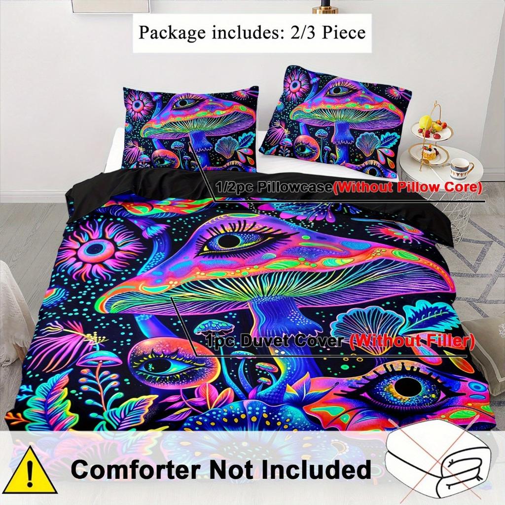 3pcs Colored Mushrooms 3D Printed Bedding Set Cozy Comfortable Duvet Cover King Queen Twin Size Birthday Gift Bedroom Decoration