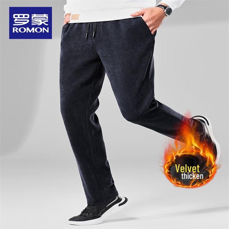 ROMON Men's Fleece-Lined Corduroy Drawstring Thermal Casual Pants