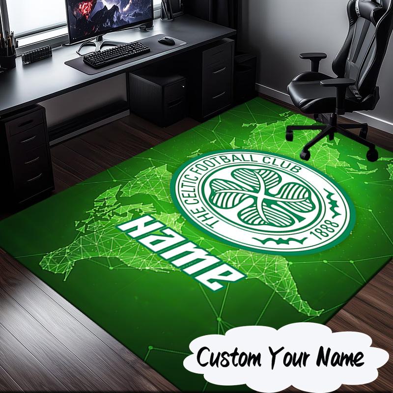 Custom Name Celtic FC Crest Rug for Living Room, Game Rooms, Office, Bedroom, Floor Mat Playful Design, fan gifts Christmas decor