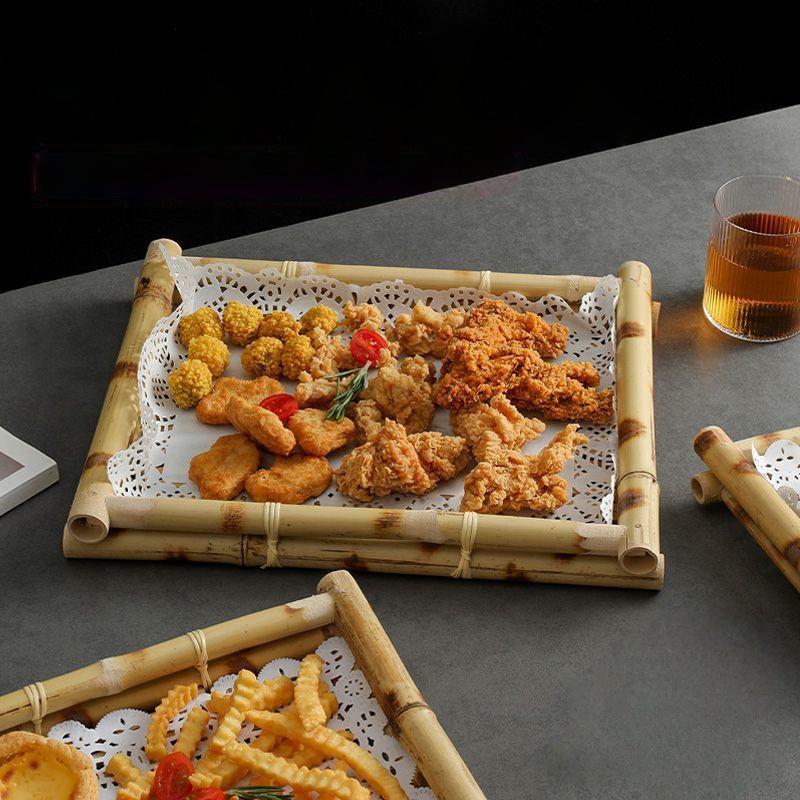 Thai Restaurant Supplies Bamboo Woven Trays Japanese Cuisine Sets Service Plates Creative Snacks Fried Food Dessert Plates