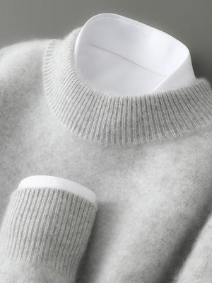 Men's Autumn/Winter 100% Pure Wool Half-High Collar Sweater, Thickened Seven-Gauge Knit, Business Base Layer.