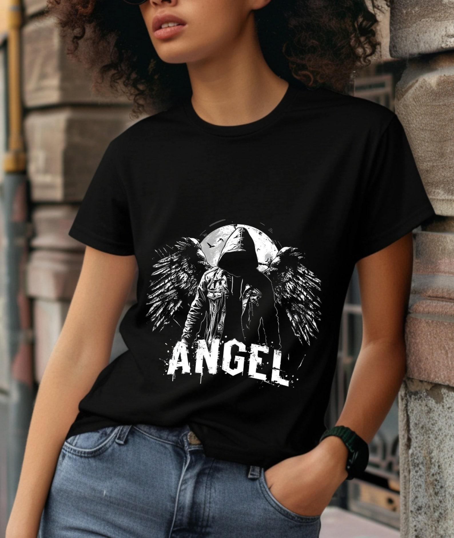 Hooded Angel T-Shirt: Urban Street Art Style 4XL
