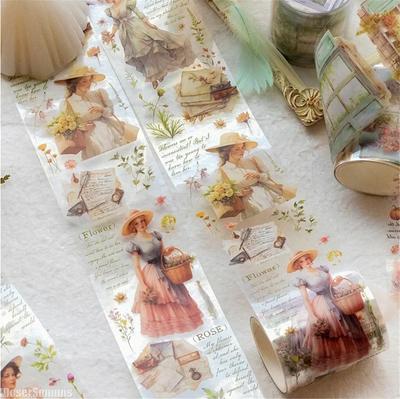 5cm*2m Creative Flower PET Tape For Collage Junk Journal Scrapbooking Diy Diary Album Material Masking Tape Stickers