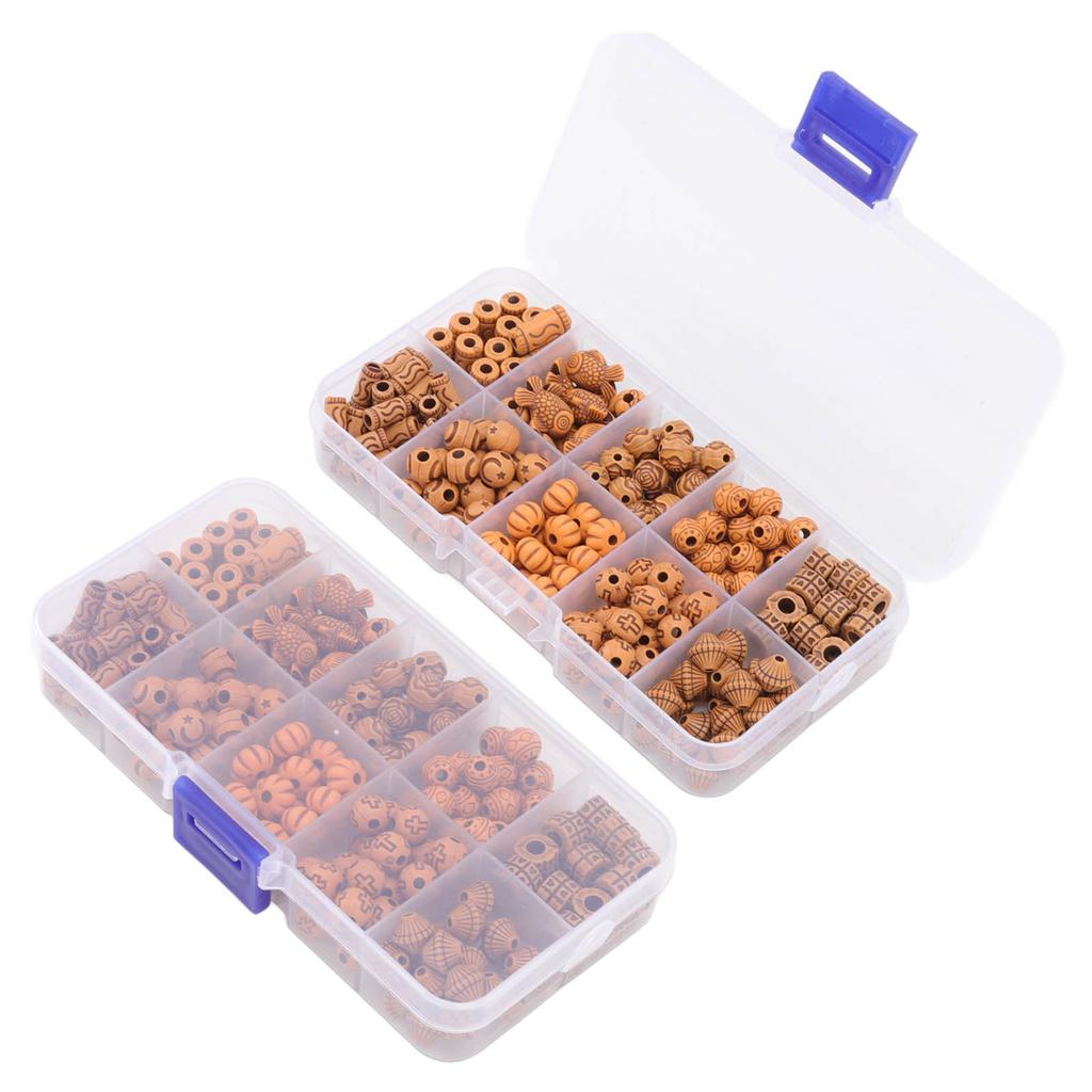 199 Peças Contas de Madeira Sintética Artesanato DIY Contas Listradas com Furo Grande Resina Conservante Contas Vintage com Tesoura Linha