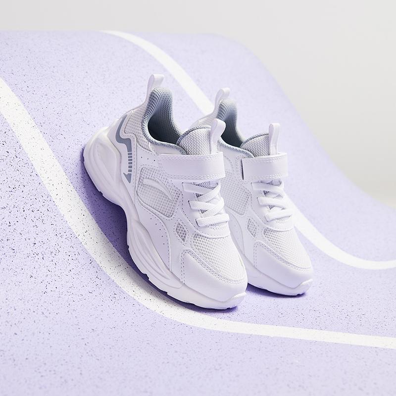 Anta Kids Mesh Fashion Versatile Lightweight Shock Absorbing Low Top Running Shoes Kids Running Shoes White Gray A22449977-1