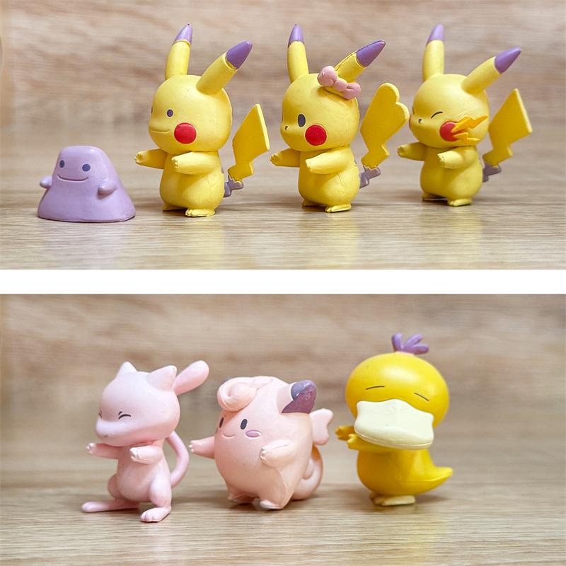 5pcs Set Pokemon Stand In A Row Action Figure 3cm Cute Anime Pvc Figure Pikachu Bulbasaur Charmander Squirtle Eevee Model Decor