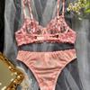 Conjunto de Lingerie Sexy Transparente Multicolorido Bordado Floral Francês Kajano para Mulheres - Coleção Outono