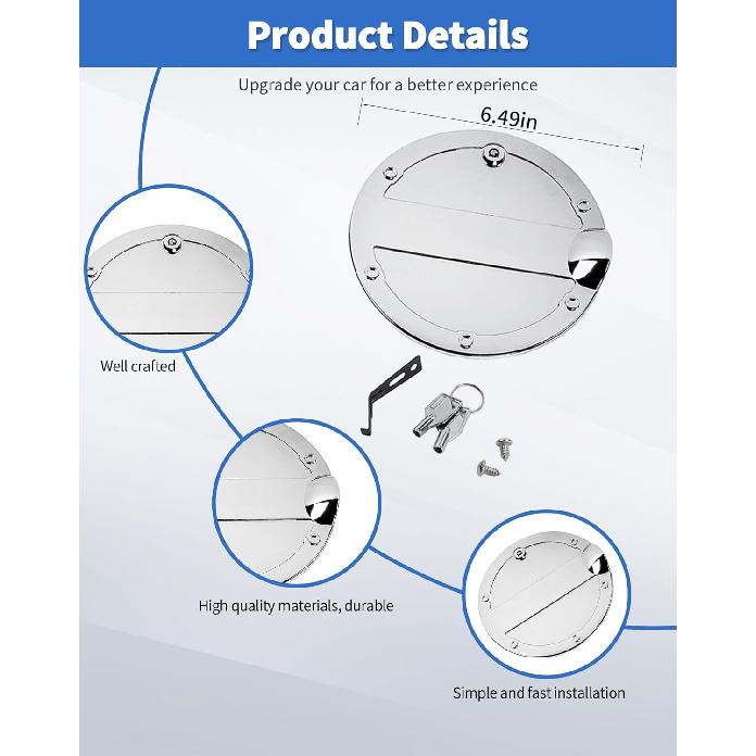 Fit for 2015-2020 Ford F-150 Locking Fuel Gas Filler Tank Door Cap Cover with Keys, Gas Tank Cap Fuel Filler Door Cover Trim Exterior Accessories,