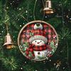 Rustic Snowman Red Buffalo Plaid Acrylic Christmas Tree Ornament Winter Holiday Decoration Xmas Hanging Ornament Round Festive Keepsake Gift
