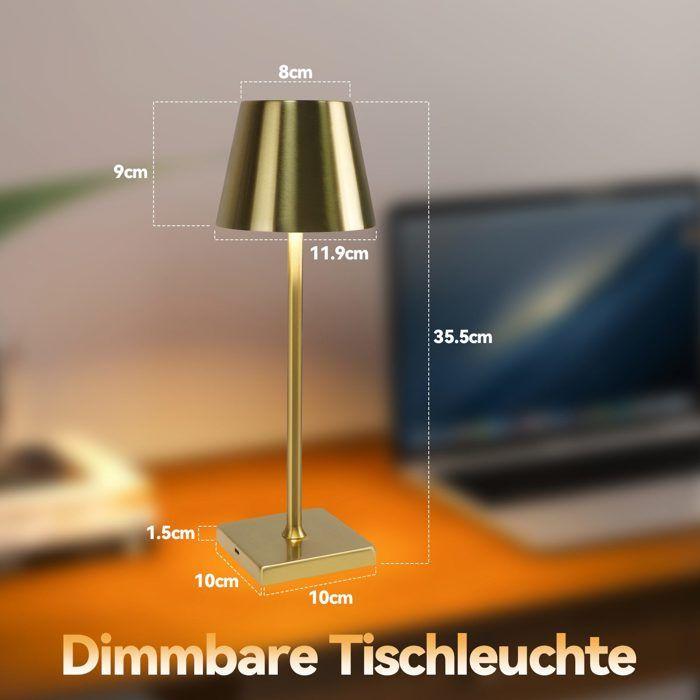 Lampe de table LED - NETTLIFE - Sans fil tactile - Intensité variable - 3 températures - Dorée (lot de 2)
