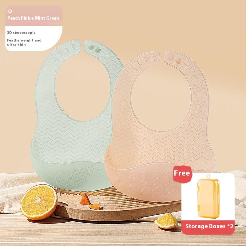 Baby eating bib baby bib complementary food rice pocket super soft silicone children's waterproof and oil-proof rice coat