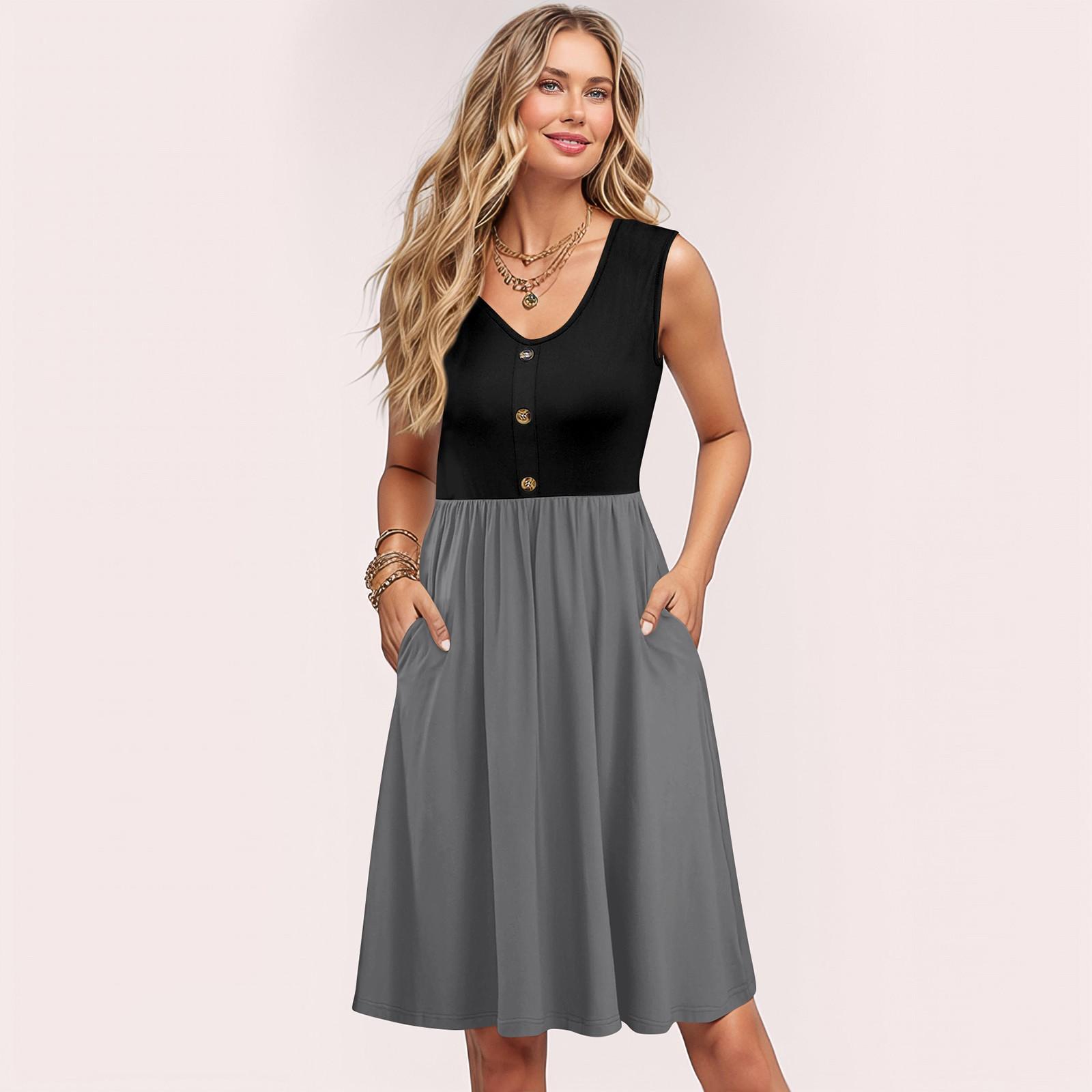 Женские летние платья без рукавов повседневные свободные летние платья на пуговицах с карманами XXL