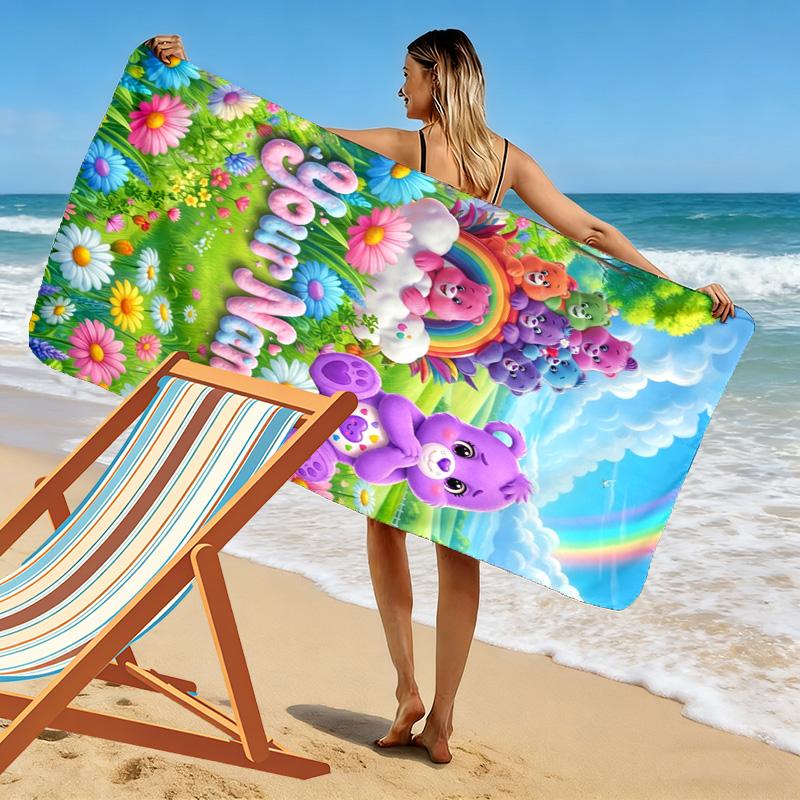 Name Custom Cartoon Care bears Print Beach Towel, Large Soft Quick Dry Towel for Beach Camping Swimming
