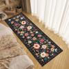 Artistic Botanical Runner Rug Non-Slip, Navy Blue Floral Rose Floor Mat Washable, Modern Decorative Rug for Hallway Laundry Room