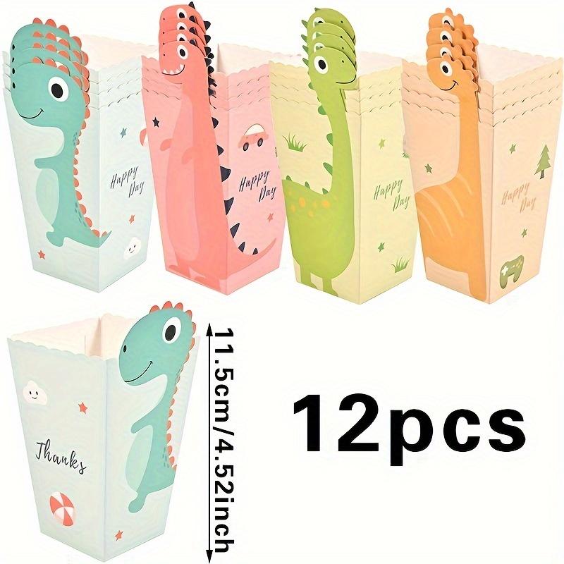 12pcs Cartoon Dinosaur Popcorn Box Candy Biscuit Packaging Bag For Birthday Party Decoration Cookie Animal Boxes Easter Gift