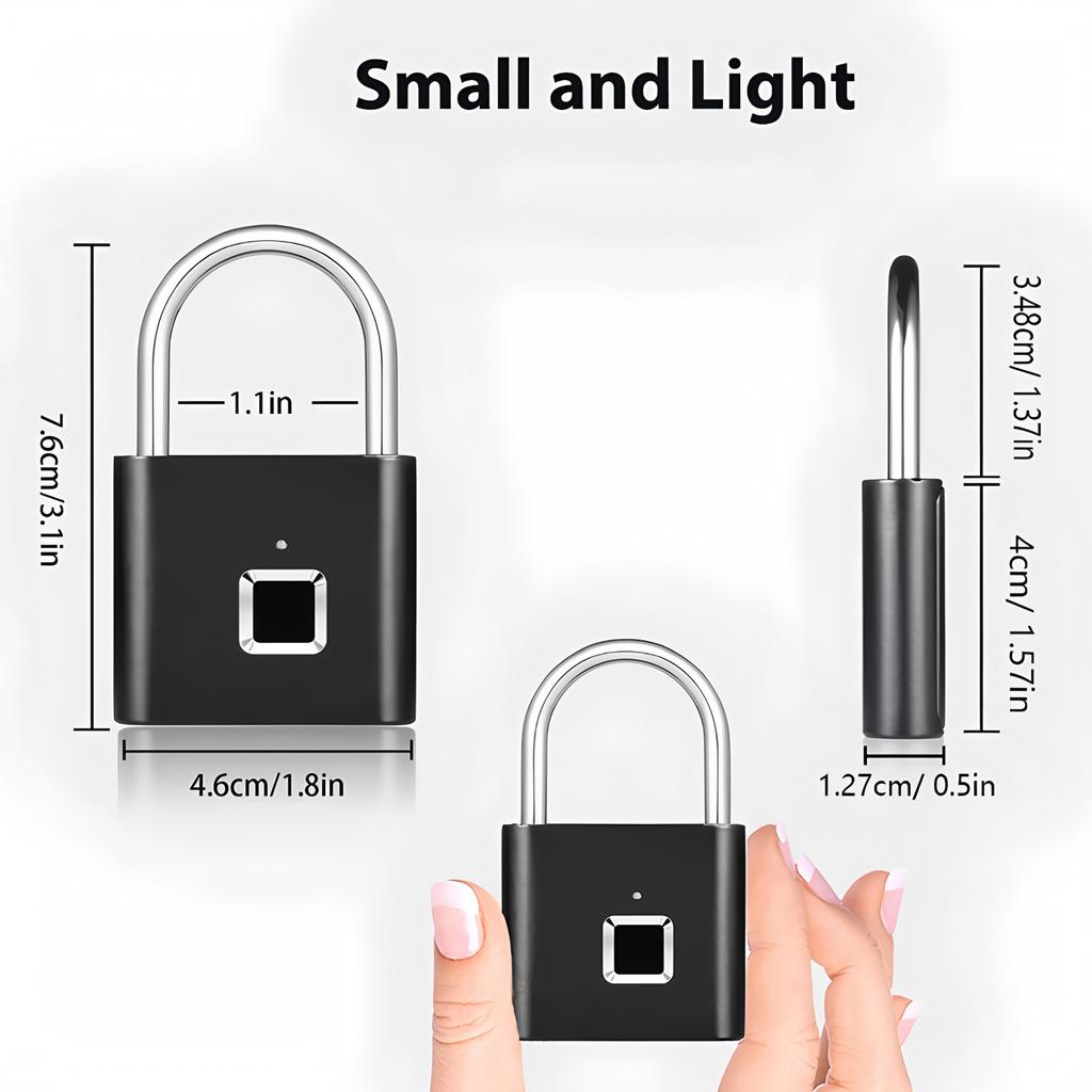 IPX4 Waterproof Smart Fingerprint Padlock Type-C Rechargeable Keyless Security Lock for House Gate Cabinet