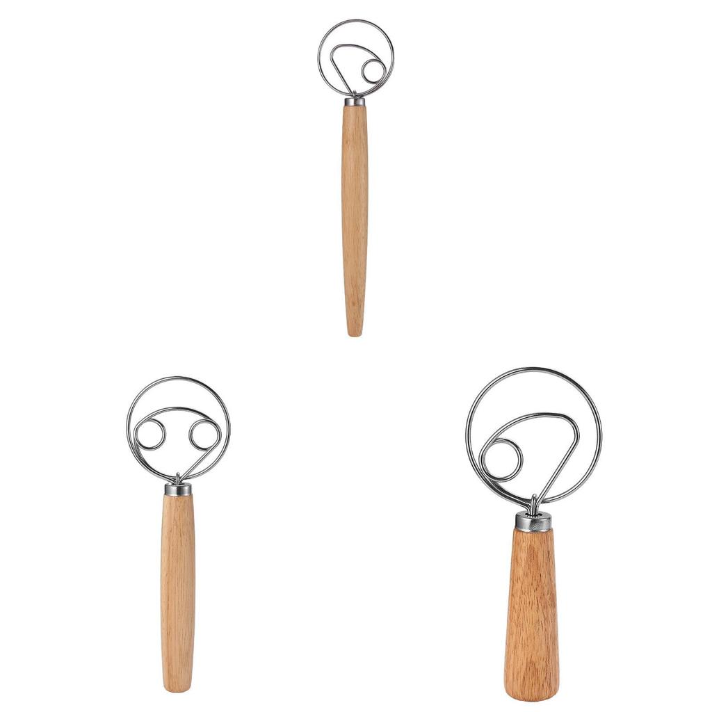 Modern Simple Wooden Egg Beater With Stainless Steel Mixing Rod For Kitchen Daily Use