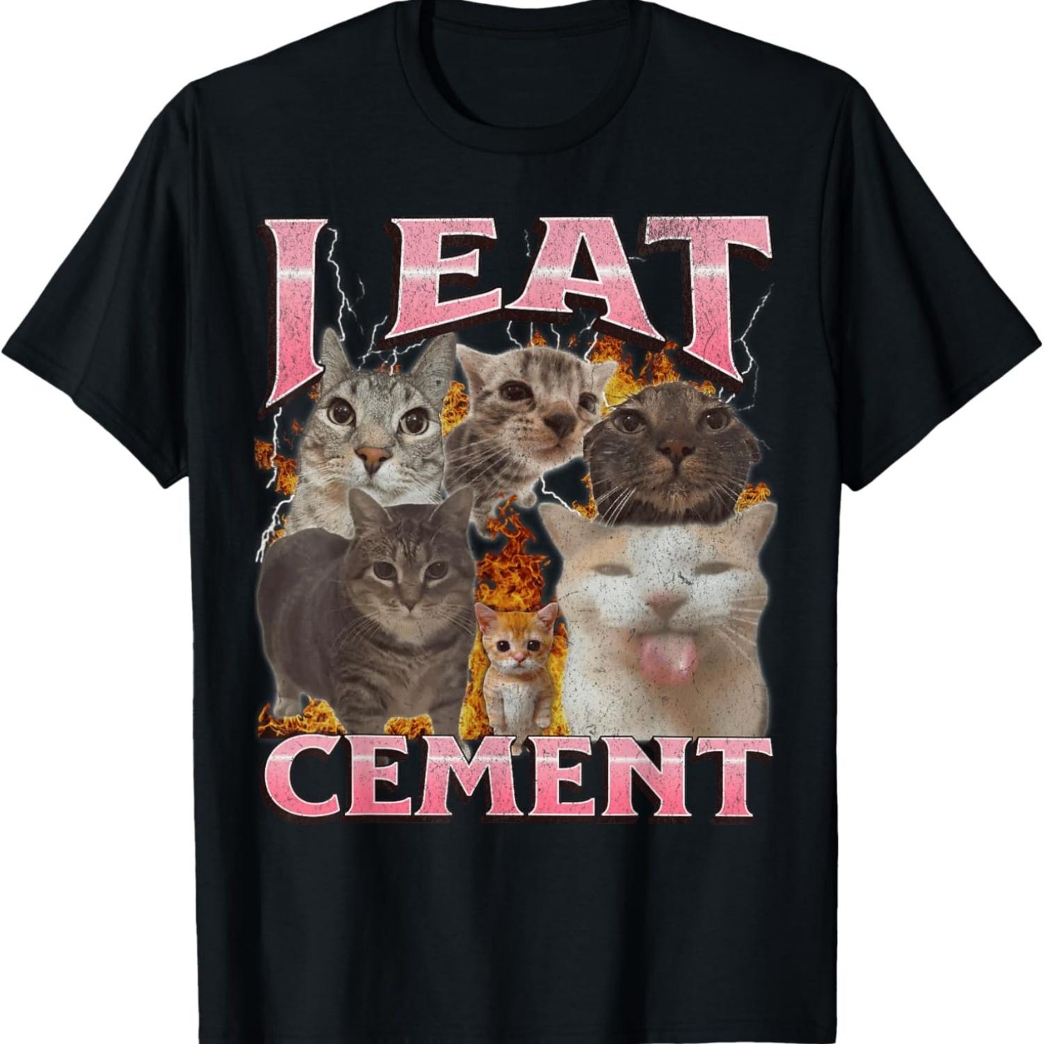 I Eat Cement Funny Cat Meme Bootleg Graphic T-Shirt S чёрный