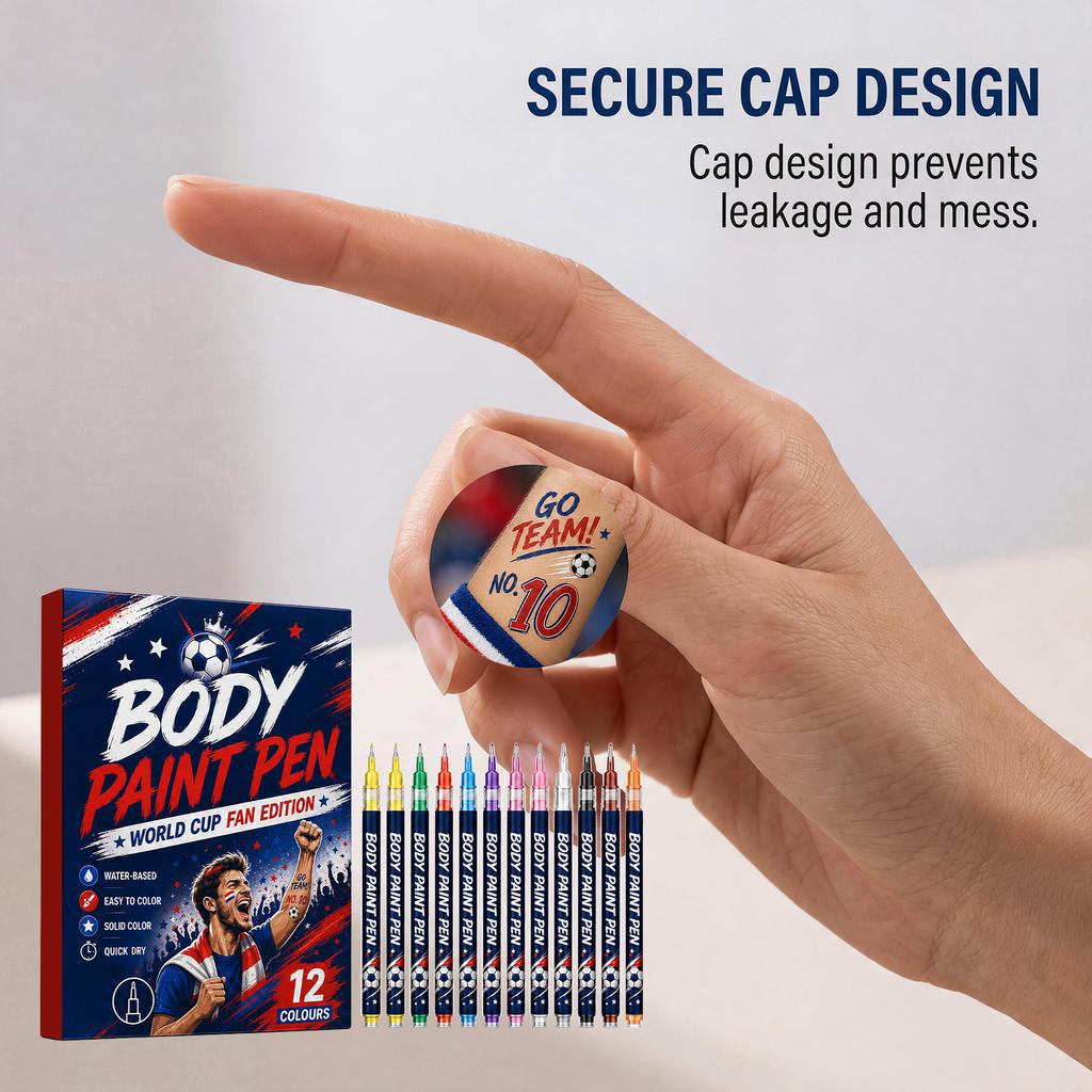 World Cup Body Paint Pens, Gentle Formula Smooth Graffiti, Portable Body Art Markers, 12 Colors Set