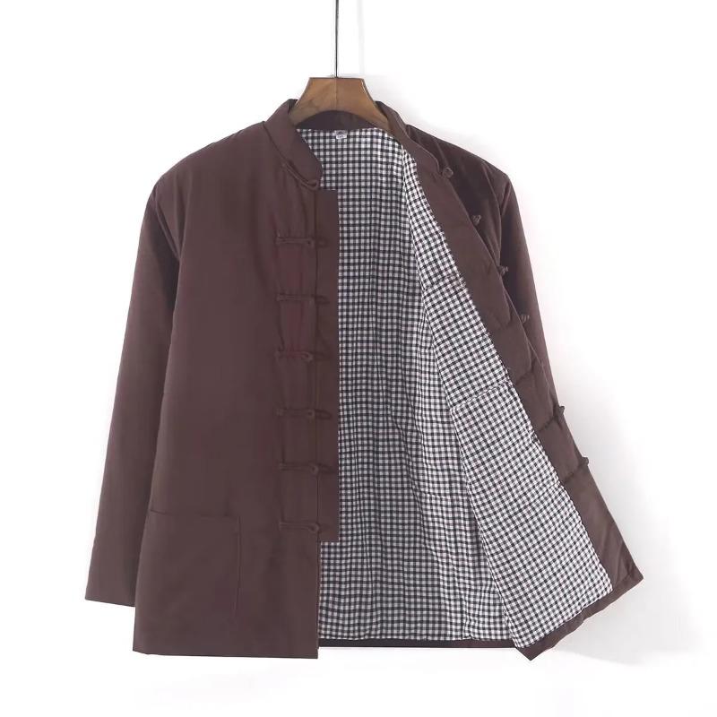 Pánský Vintage Top Pánský Tangový Oblek Zimní Teplá Bavlněná Bunda Stojáček Knoflík Kung Fu Kabát