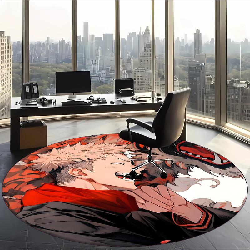 Ryomen Sukuna (1) Round Office Rug Decorative Floor Rug for Office Bedroom Living Room and Home Space