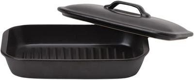 Delish Life Microwave Grilling Ceramic Plate for Meat and Fish, with Rectangular Lid, 19 X 11 Cm, 4577