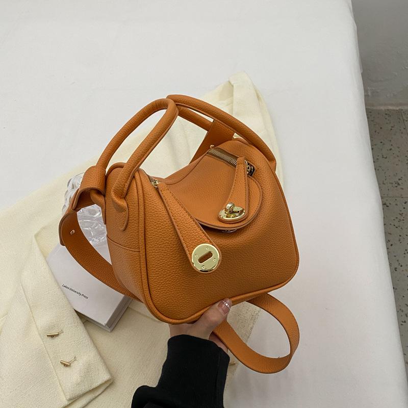 Premium lychee pattern celebrity style new double pull portable shoulder oblique span casual women's bag