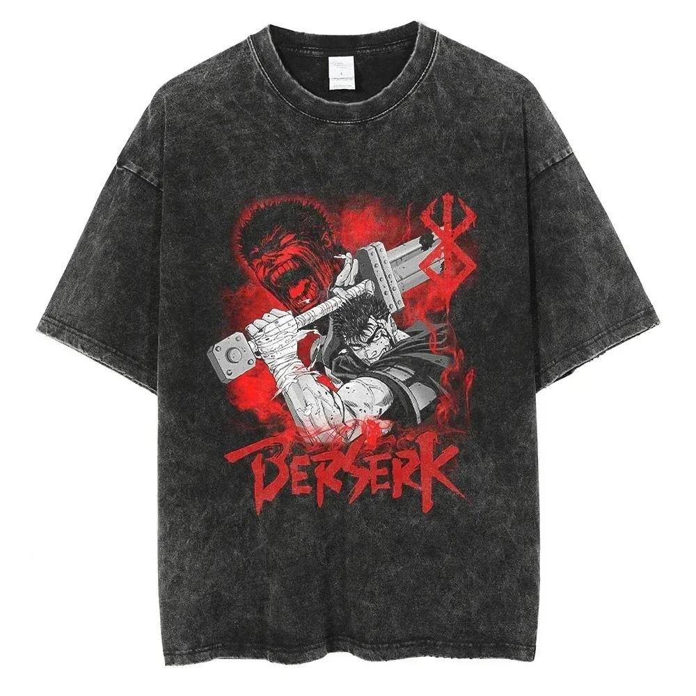 Men Harajuku Black Washed T-Shirt Hip Hop Streetwear Japan Anime Graphic Cotton Casual Oversized Summer Short Sleeve Tops T Shirt