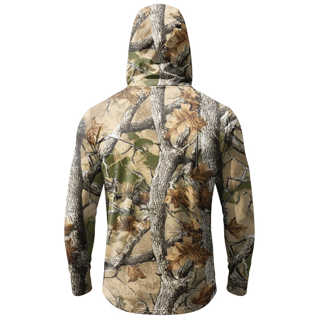 Men's Casual Leaf Camouflage Print Hooded Long Sleeve Sun Protection Shirt Lightweight Breathable Outdoor Pullover Top