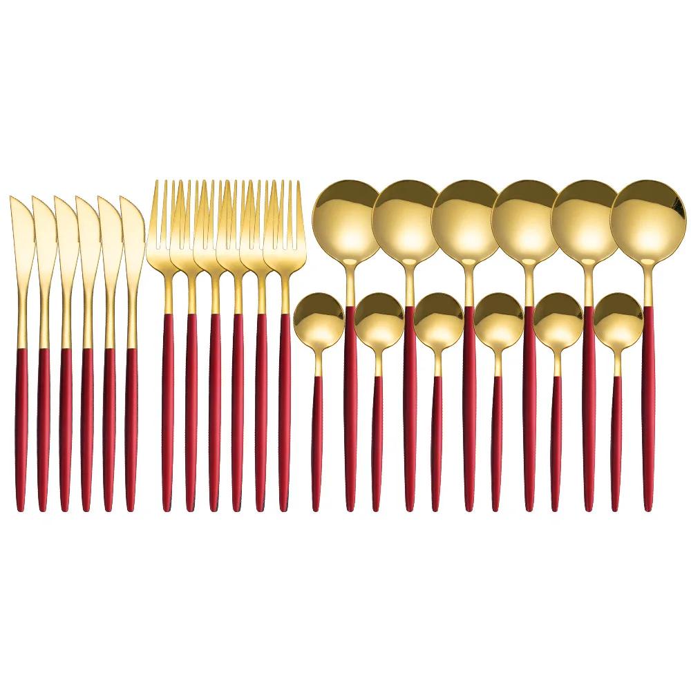 Fabulous 24PCS/SET Tableware Dinnerware Sets Gold Flatware Cutlery Fork Dessert Spoon Coffee Cutlery Dinner Wedding Decoration