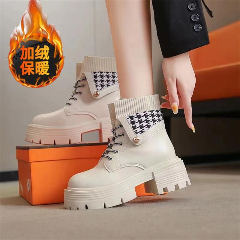 

Ботинки Martin женские из мягкой кожи в британском стиле 2024 года, новые, на высоком толстом каблуке, универсальные, короткие, бархатные 40