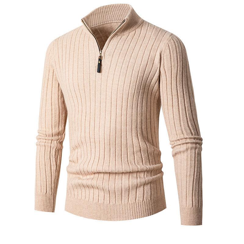 Men's Autumn Casual Solid Color Round Neck Half Zip Knitted Bottoming Shirt