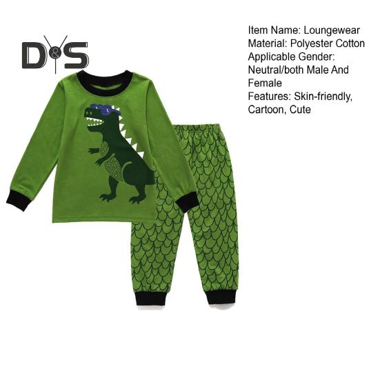 Pijamale pentru copii cu dinozauri, set de 2 piese, pijamale pentru copii, pijamale cu imprimeu de desene animate, pijamale de casă prietenoase cu pielea