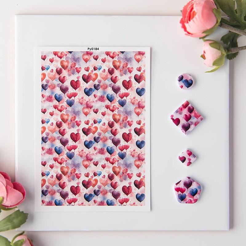 Heart Series Pattern Watercolor Transfer Paper for Polymer Clay Soft Pottery Pendant Earrings Jewelry Making Stickers Decor Tool