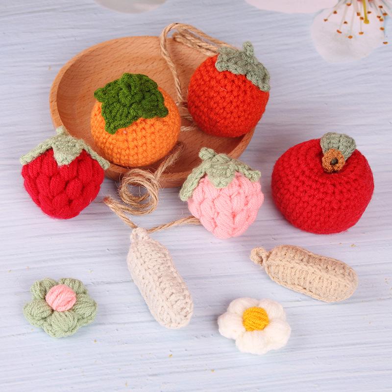 Charming Crochet Fruit Keychain: Persimmon & Strawberry Wool Pendants