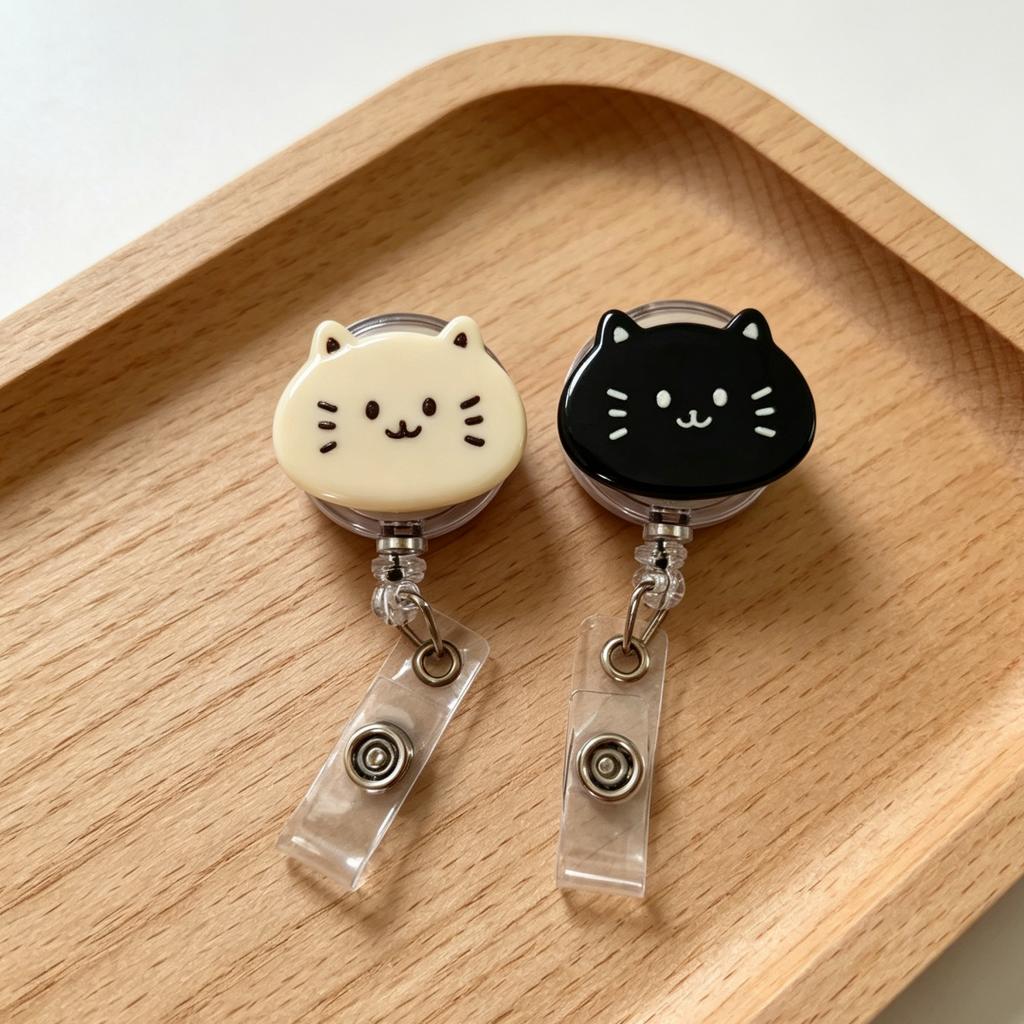 1/2 Piece Black and White Cat-Shaped Retractable Badge Holder, Anti-Loss Gadget for Nurses and Students, Can Be Stretched and Retracted