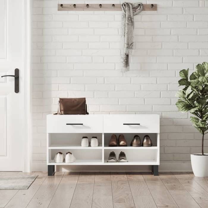 VidaXL Banc à Chaussures, Armoire à Chaussures avec 4 Étagères et Pieds, Meuble à Chaussures avec 2 Tiroirs Salon, Moderne, 829766