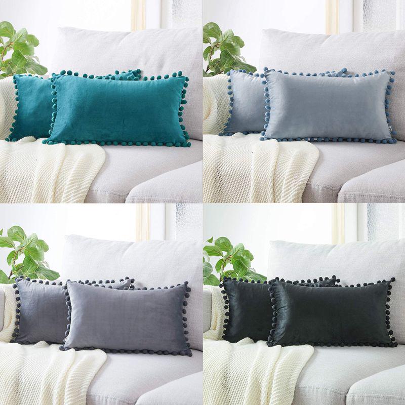 Nordic Lumbar Waist Throw Pillow Cover with Pom Pom Simple Color Decorative Rectangle Cushion Case wholesales
