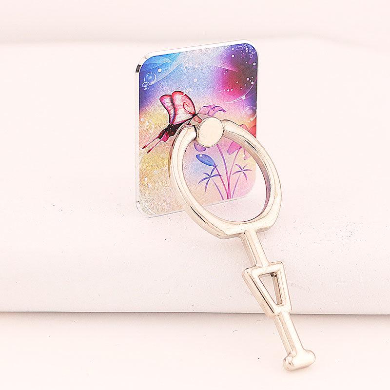 Creative Square Ring Buckle Phone Holder with Metal Adhesive - Women's Vertical Screen Design
