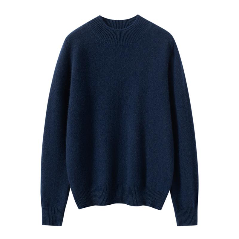 Women's 100% Cashmere Pullover Sweater, Half-High Collar, Long Sleeve, Thick Knit, Autumn/Winter Style.