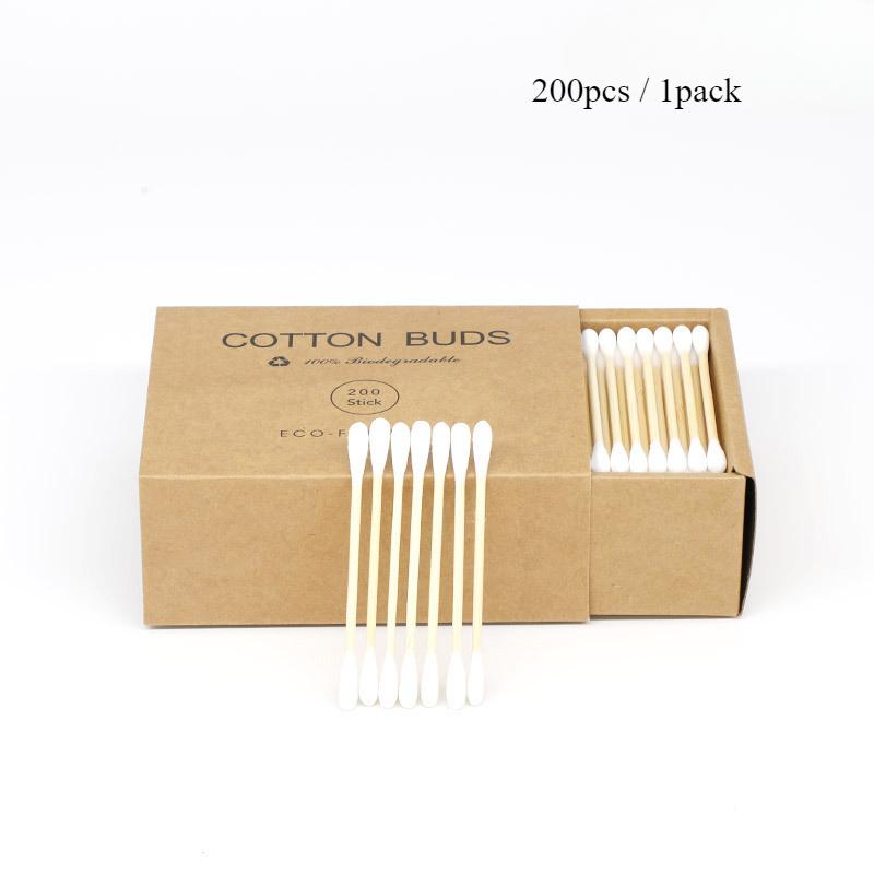 

200 Bamboo Wood Paper Plastic Sticks Cotton Swabs, Kraft Paper Box Cotton Swabs, Disposable Hygiene Products