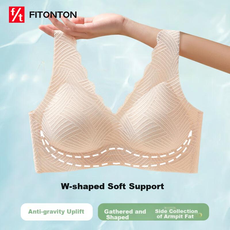 FitonTon Women's Push-Up Bra, Anti-Sagging, Side Support, Lace Bra, Thin Style, Minimizing for Large Breasts, Beautiful Back Design Bra