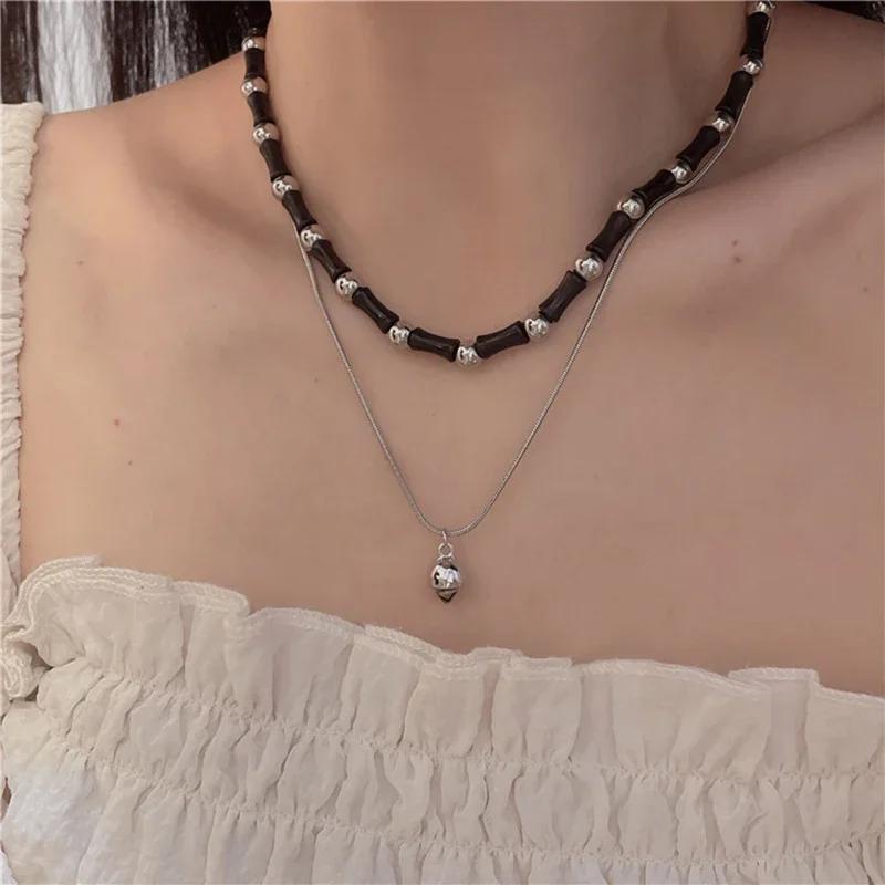 

Retro Multi layered Stacked Necklace Set Retro Peace Buckle Pendant Necklace Chinese Jewelry Versatile Neck Chain for Men Women