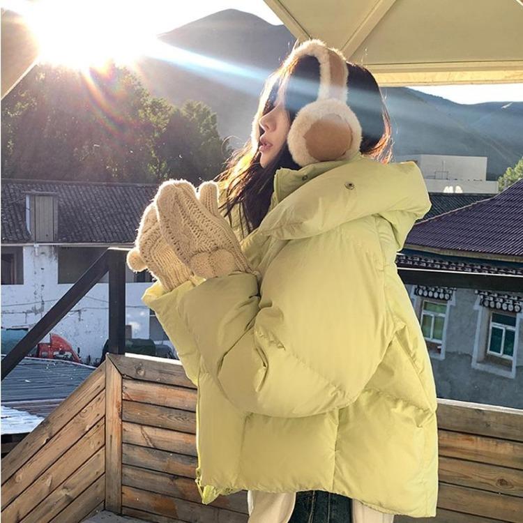Women Yellow Duck Down Jacket Short Winter Coat Black Hooded Y2K American Streetwear Fashion Female Outwear S жёлтый