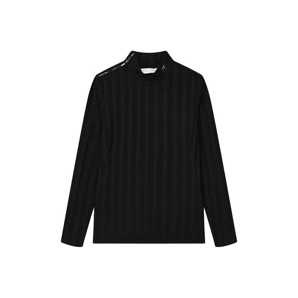 Fila Solid Color Casual Long Sleeve Knit Top Women Tops Black A11W215215F-BK